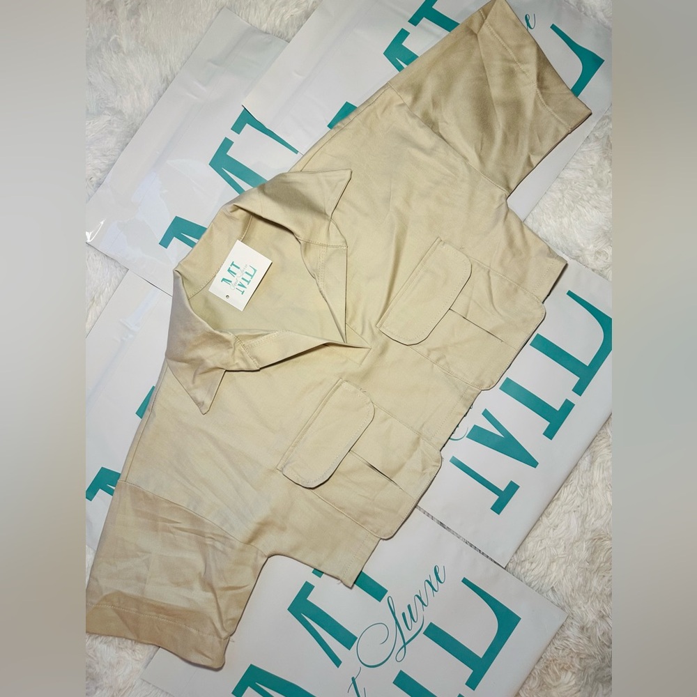 Tan Cropped shirt with Pockets